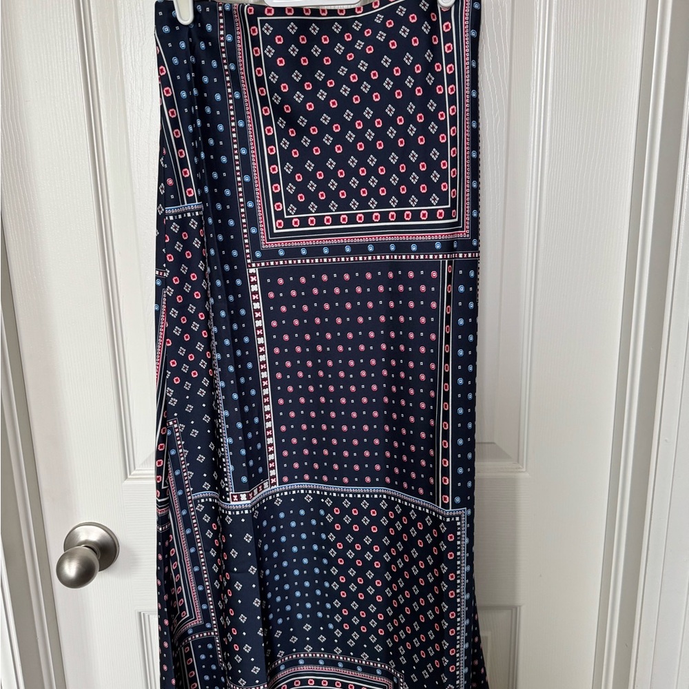 LOFT Navy and Pink Geometric Maxi Skirt